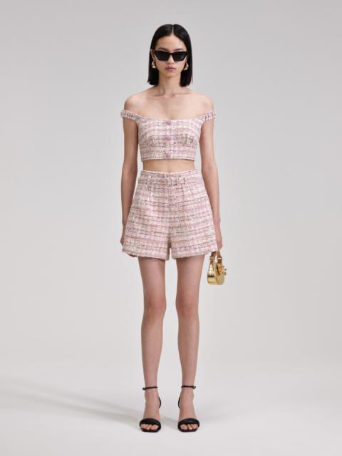 self-portrait Pink Sequin Boucle Shorts