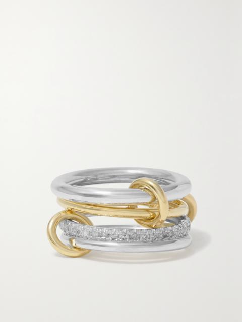 Spinelli Kilcollin Nimbus Set Of Four Sterling Silver And 18-karat Gold Diamond Rings