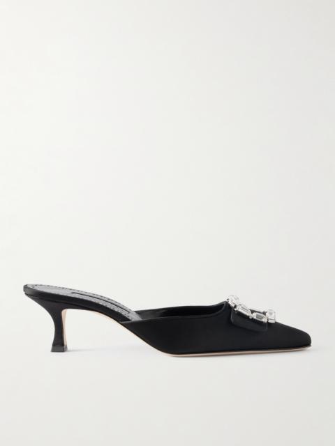 Manolo Blahnik Mayjou 50 Crystal-embellished Satin Mules