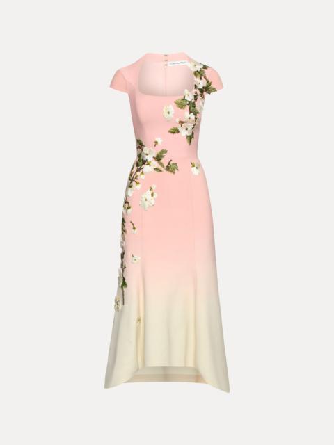 Oscar de la Renta CHERRY BLOSSOM EMBROIDERED OMBRÉ DRESS