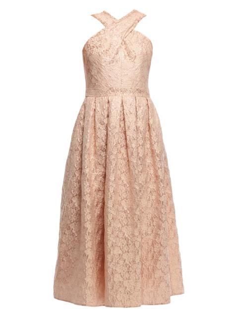 Shoshanna Women's Ivanna Floral Crisscross Halterneck Dress - Rose Gold