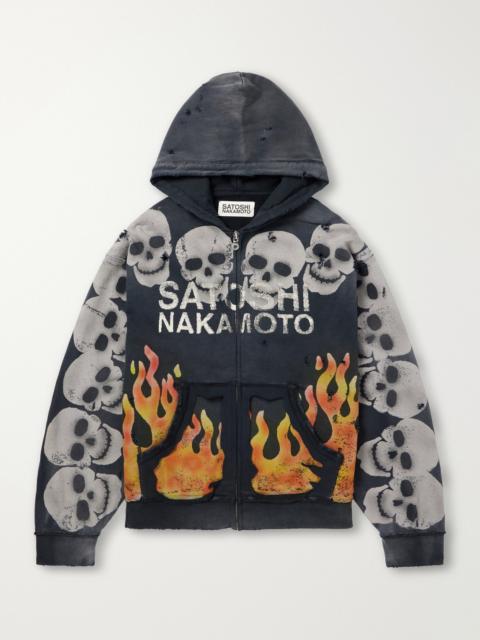 SATOSHI NAKAMOTO Lots Boys Printed Distressed Cotton-Jersey Zip-Up Hoodie