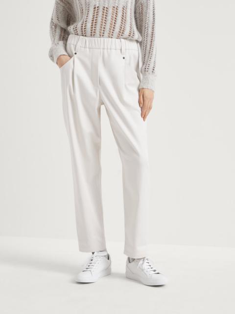 Stretch cotton cover baggy pull-on trousers with shiny bartack