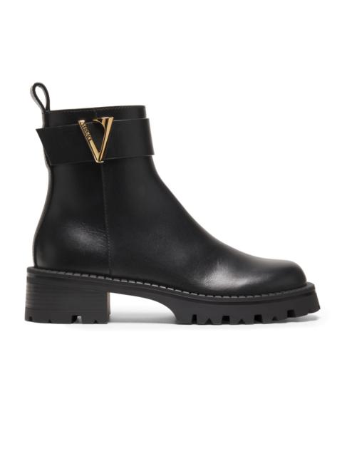 VERSACE Women's V-Logo Leather Ankle Booties - Black Versace Gold Palladium