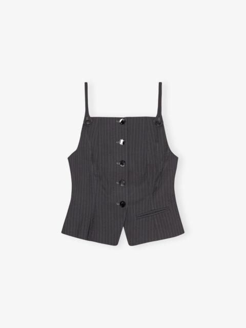 GANNI DARK GREY STRIPE SUITING VEST TOP