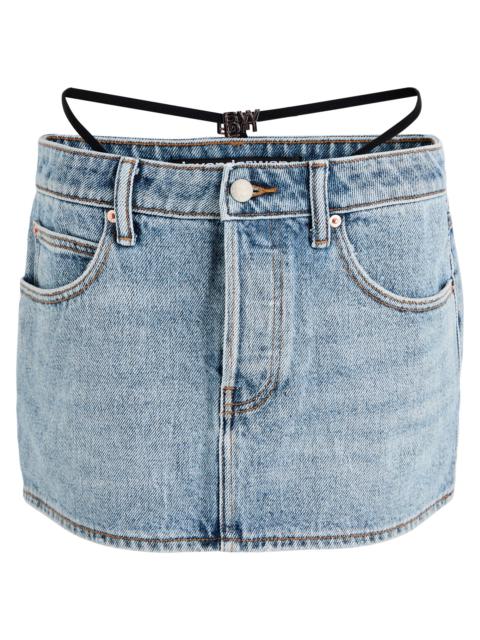 Thong-effect denim mini skirt