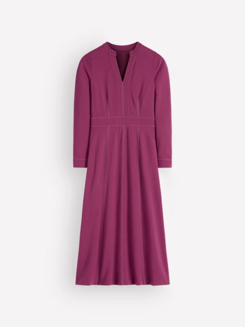 BODEN Alex Ponte Contrast Midi Dress-Raspberry Coulis