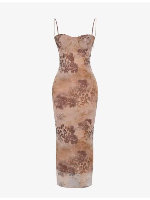 House of CB Aiza floral-print stretch-mesh maxi dress