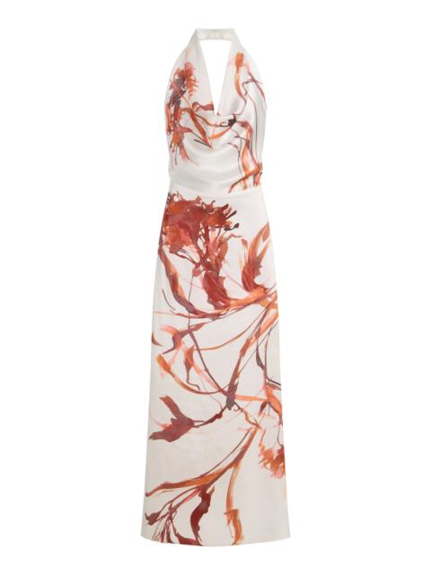 SEV Printed Satin Maxi Halter Dress print