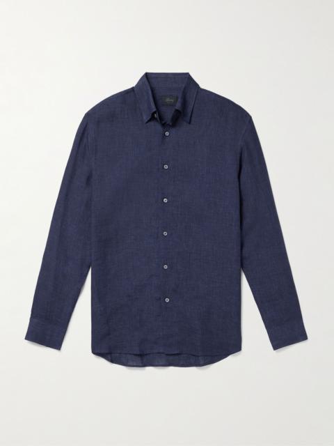 Brioni Button-Down Collar Linen Shirt Blue