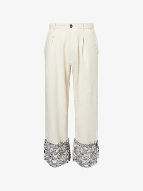 KARTIK RESEARCH Pleated Embroidered-Hem Brushed Wool Trousers