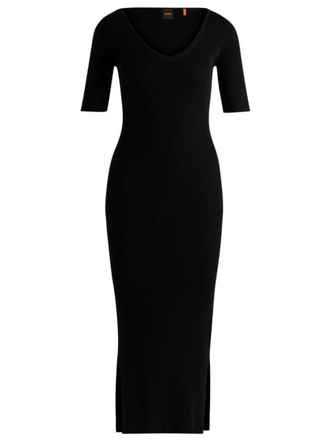 BOSS KNITTED DRESS WITH V NECKLINE IN STRETCH YARNS