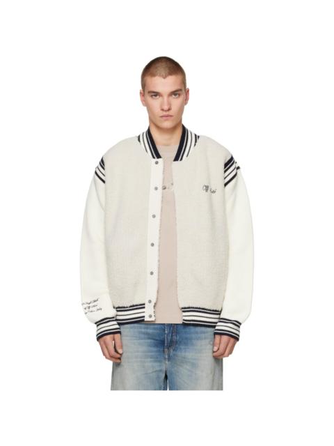 Off-White Gray & Off-White Script Logo Knit Bomber Jacket