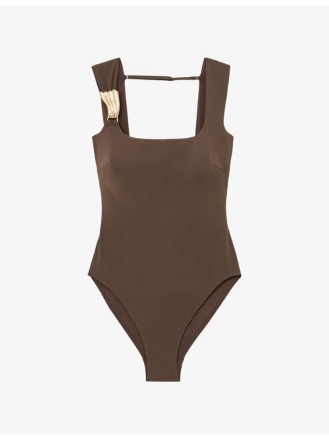 REISS Amelie Square-Neck Stretch-Woven Swimsuit