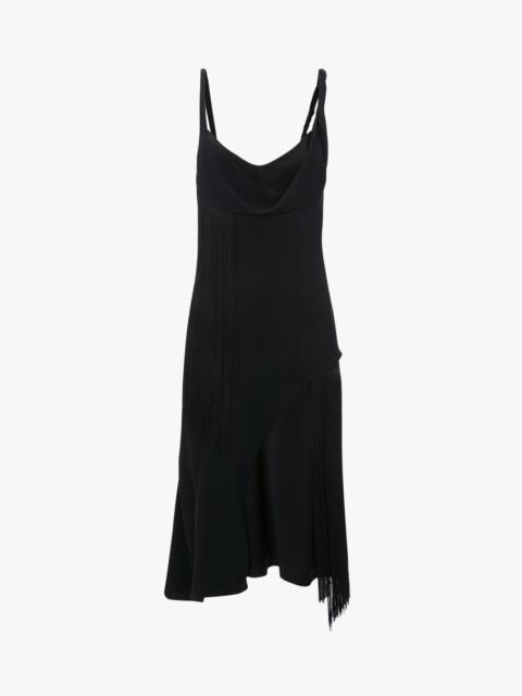 Victoria Beckham Asymmetric Fringe Mini Dress In Black
