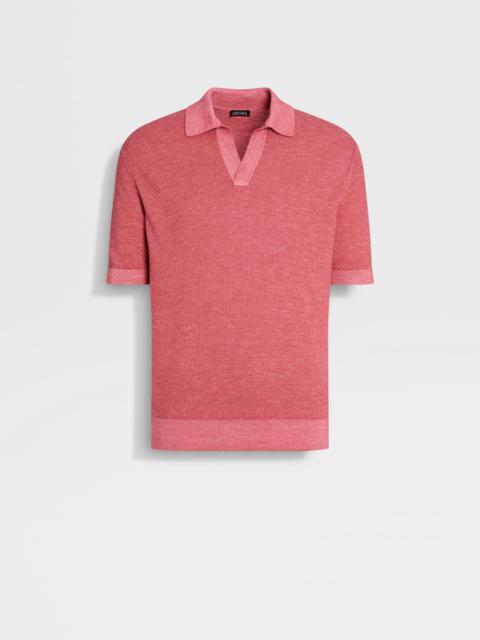 ZEGNA FUCHSIA MÉLANGE SILK CASHMERE AND LINEN POLO SHIRT