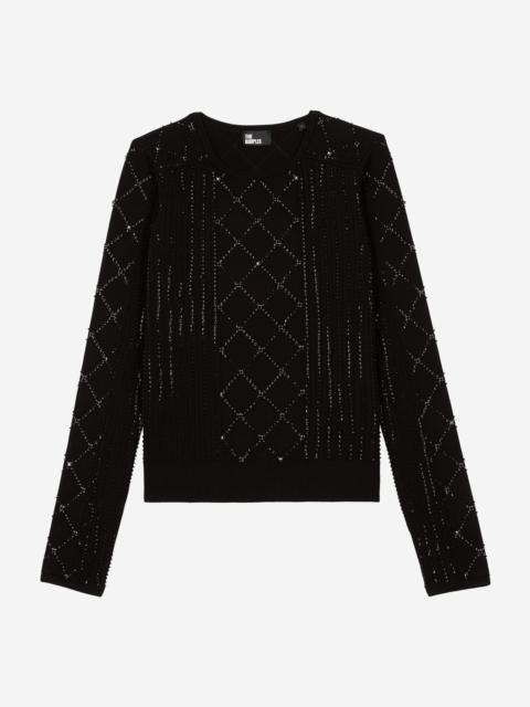 The Kooples BLACK RHINESTONE AND PEARL SWEATER