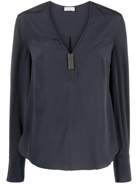 Brunello Cucinelli bead-detail silk blouse