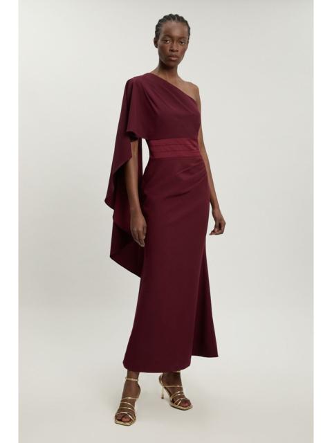 KAREN MILLEN Asymmetric Drape Satin Back Crepe Tailored Maxi Dress