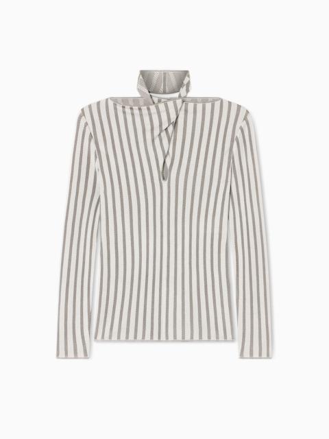 GIORGIO ARMANI VISCOSE JUMPER WITH JACQUARD STRIPES