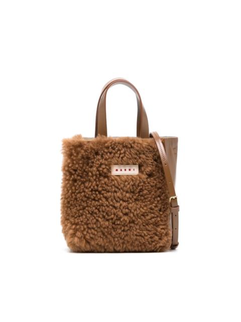 Marni logo-patch shearling tote bag