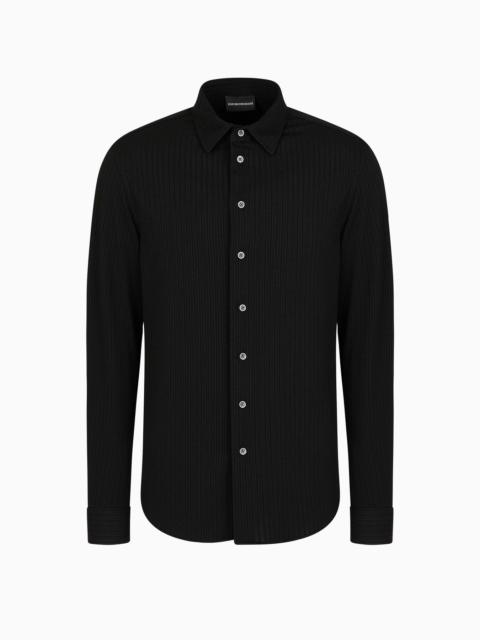 EMPORIO ARMANI Classic-collar shirt in stretch fabric with an embossed motif