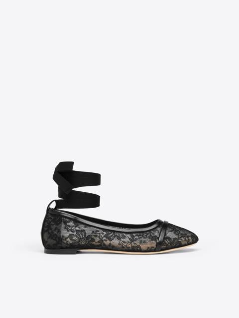 MALONE SOULIERS Sabina Black Lace Flat Pumps