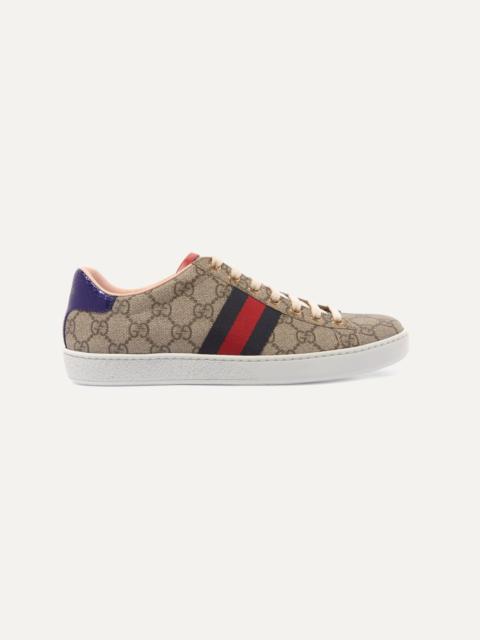 GUCCI Ace GG Supreme metallic watersnake-trimmed logo-print coated-canvas sneakers
