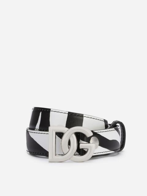 Printed calfskin belt with DG logo