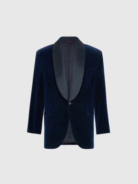 Brunello Cucinelli Cotton chalk stripe velvet tuxedo jacket with shawl lapels