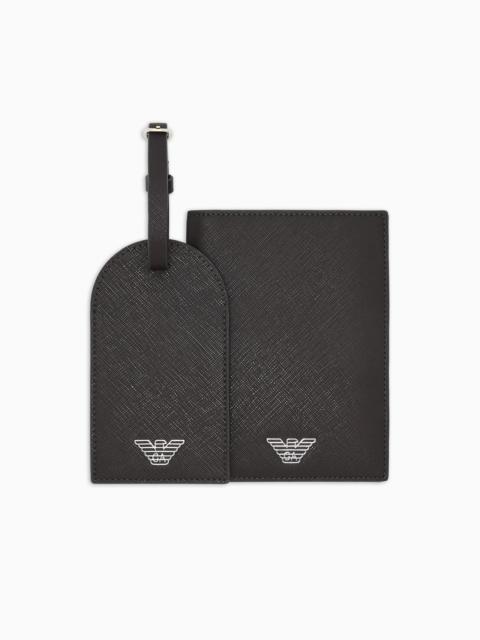 EMPORIO ARMANI GIFT BOX WITH REGENERATED SAFFIANO PASSPORT HOLDER AND TAG