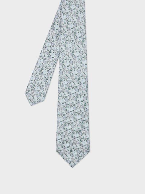 Paul Smith Grey and Blue Floral Silk Tie