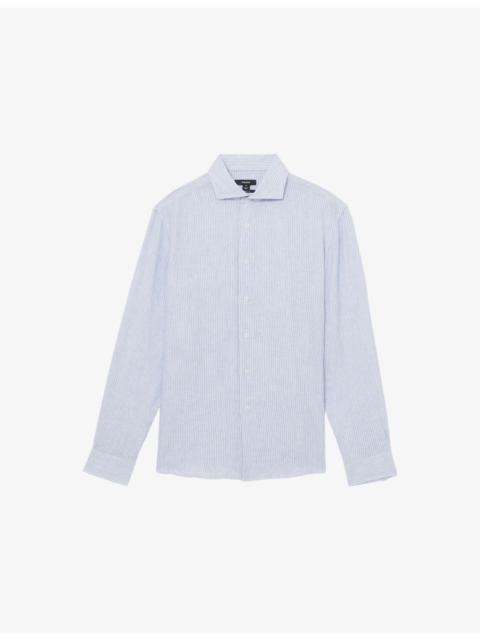 REISS Ruban Cutaway-Collar Stripe Linen Shirt