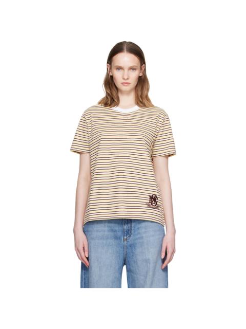 Stella McCartney Yellow & Brown Fancy Stripe Crest Embroidery T-shirt