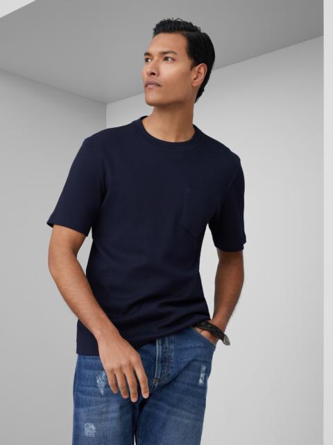 Cotton ribbed jersey crew neck T-shirt with chest pocket