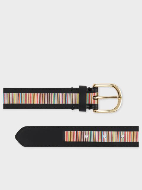 Black Leather 'Signature Stripe' Belt