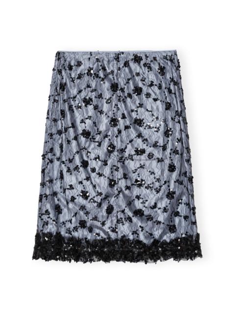 GANNI BLUE SEQUIN LACE SKIRT