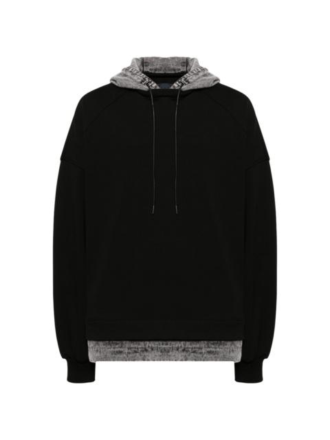 layered denim hoodie