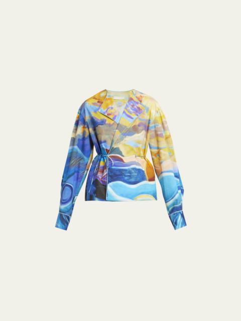 ULLA JOHNSON Holland Abstract-Print Cotton Wrap Jacket