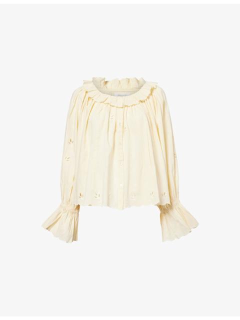SKALL Fleurie Embroidered Cotton-And-Linen Blouse