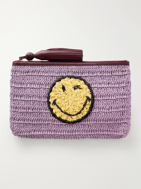 Anya Hindmarch Wink Tasseled Leather-trimmed Raffia Clutch Bag