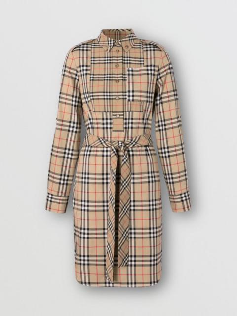 Burberry Contrast Check Stretch Cotton Tie-waist Shirt Dress