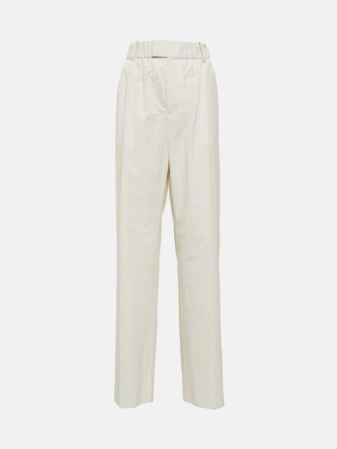 Low-rise cotton-blend wide-leg pants
