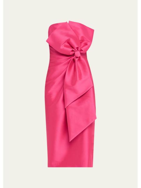 BADGLEY MISCHKA Strapless Bow-Front Mikado Midi Dress