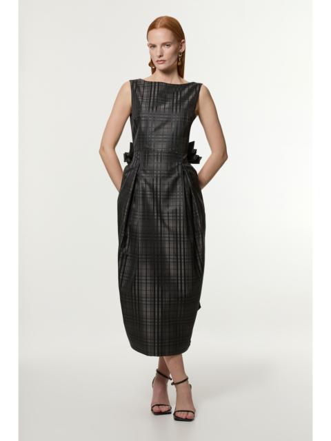 KAREN MILLEN Taffeta Check Bow Detail Tailored Maxi Dress