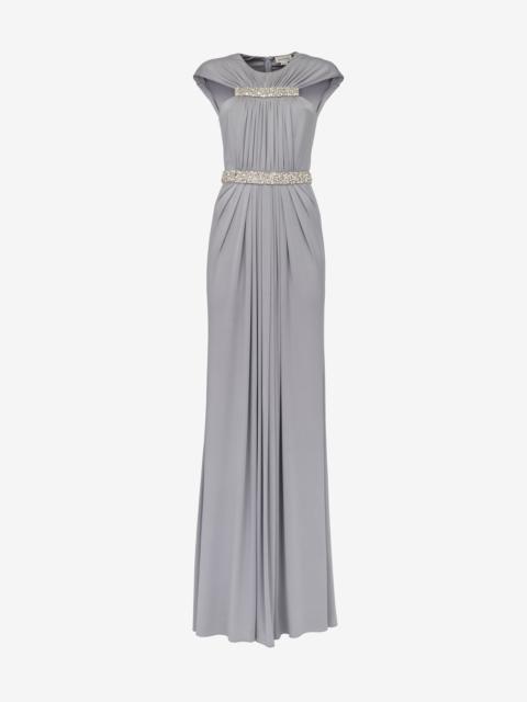 Women's Gathered Cape Evening Dress in Silver Grey