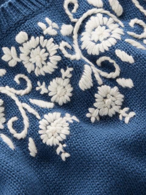 BODEN Davina Puff Sleeve Sweater-Denim Blue Embroidery