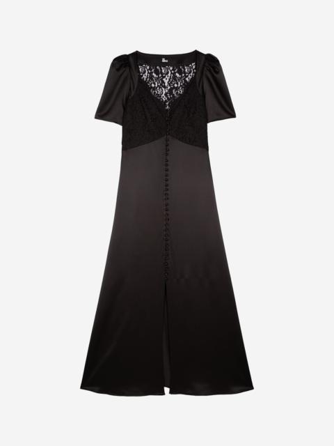 The Kooples SILK MAXI DRESS WITH BLACK LACE