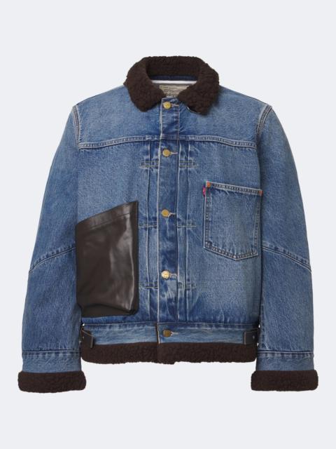 sacai Leather-trimmed denim jacket