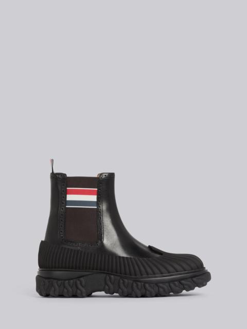 Thom Browne Black Calf Leather Stripe Rubber Sole Chelsea Duck Boot